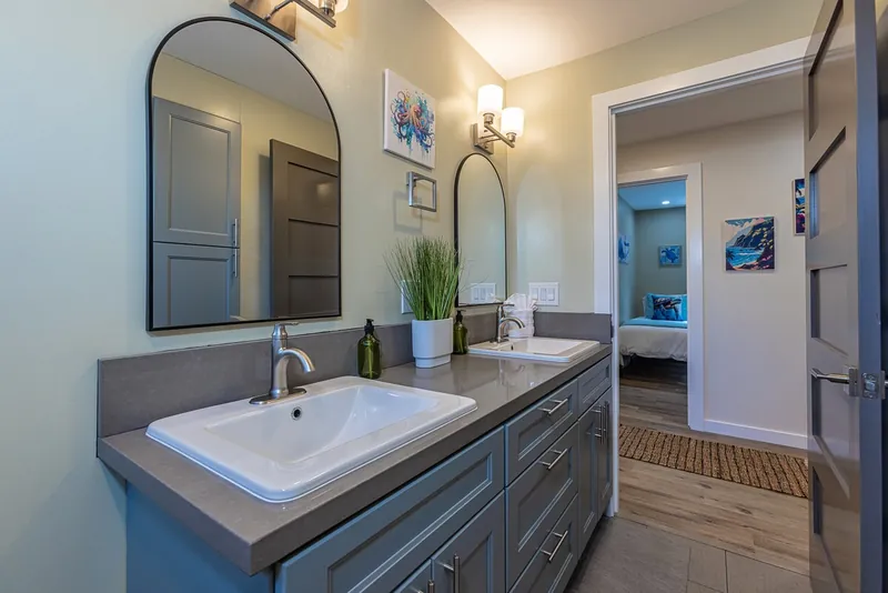 Dual Vanity to Help with Getting the Group Beach Ready — Authentic 3BR Duplex, Wailuku
